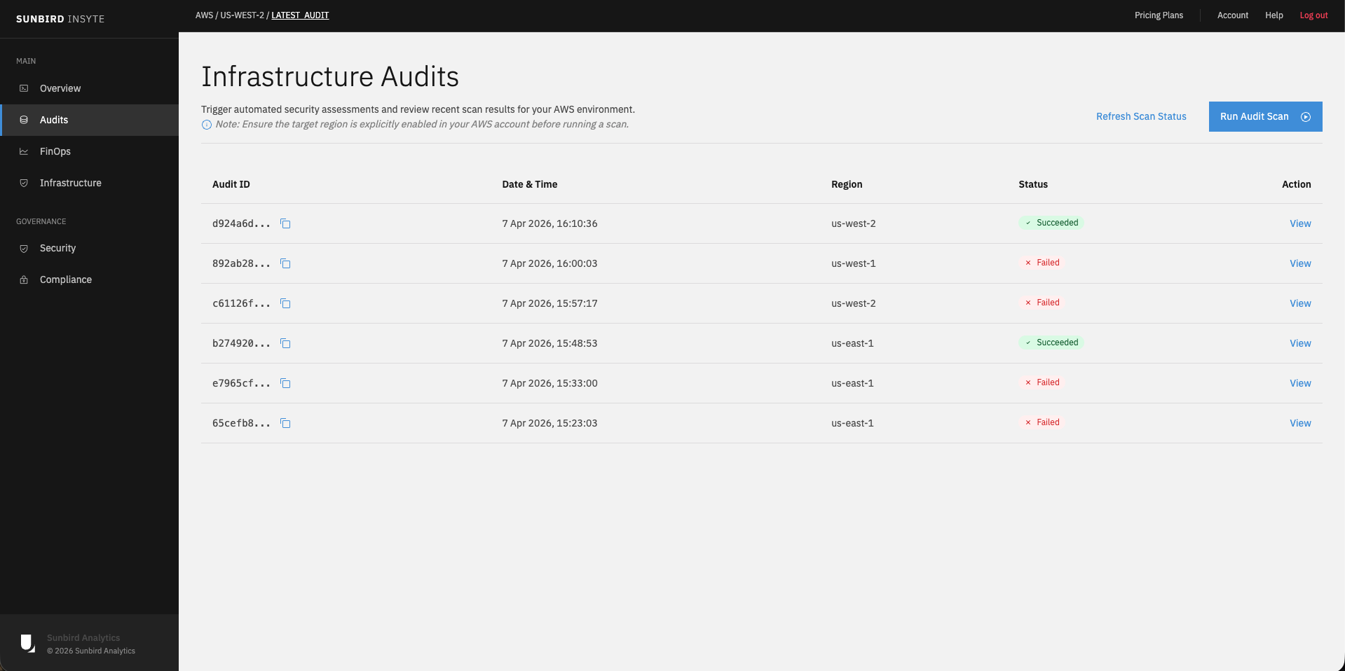 Infrastructure Audits UI